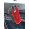 Kristal Taşlı Deri Bayan Mini Çantalı Cüzdan Oto Anahtarlık Kırmızı