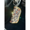 Kristal Taşlı Deri Bayan Mini Çanta Cüzdan Oto Anahtarlık Leopar Desen