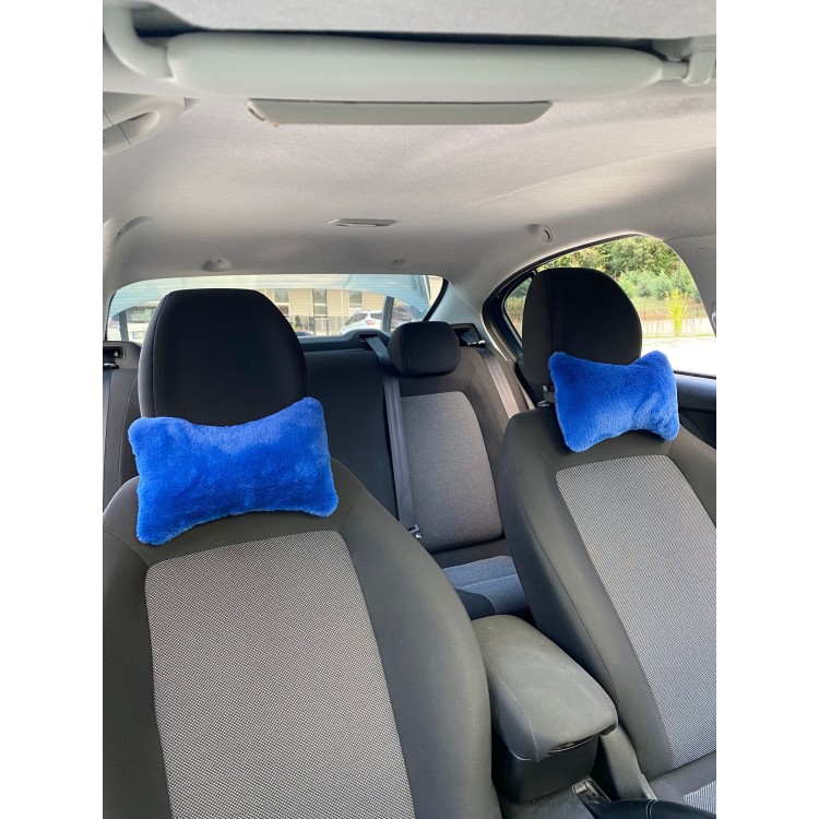 Yumuşak Peluş Ortopedik Araba Seyahat Boyun Yastığı 2'li Mavi