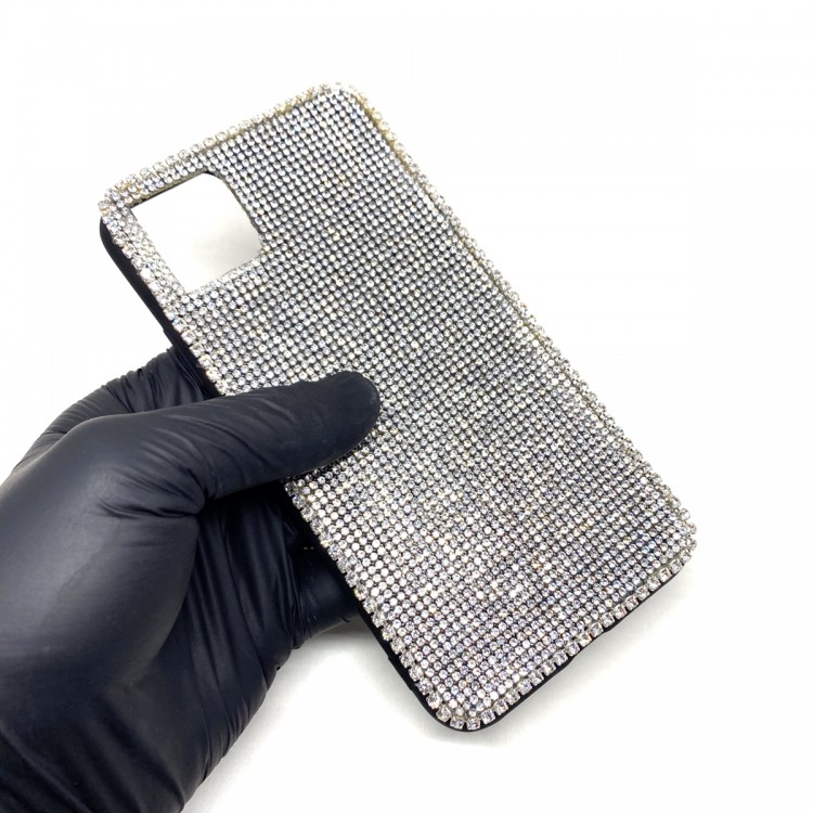 iPhone 11 Swarovski Kristal Taşlı Bayan Telefon Kılıfı Siyah Gümüş