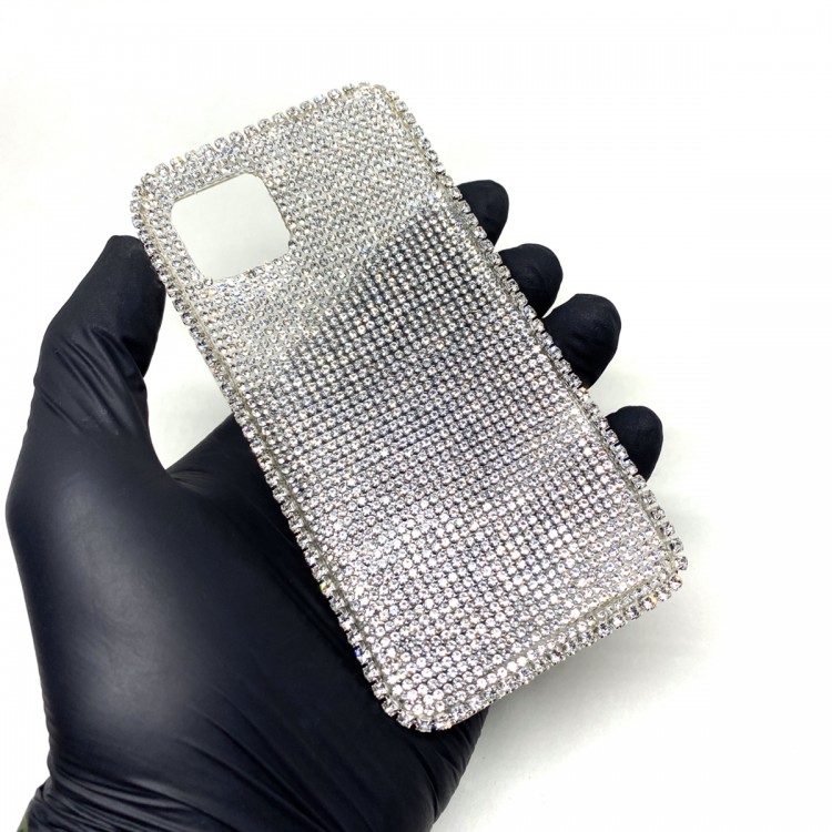 iPhone 12 Mini Swarovski Kristal Taşlı Bayan Şeffaf Telefon Kılıfı Gümüş