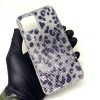 iPhone 12 Swarovski Kristal Taşlı Bayan Şeffaf Telefon Kılıfı Siyah Gümüş Leopar Desen