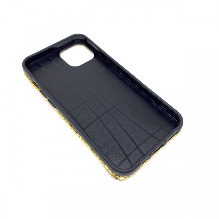 iPhone 13 Pro Max Swarovski Kristal Taşlı Bayan Siyah Telefon Kılıfı Altın Taşlı