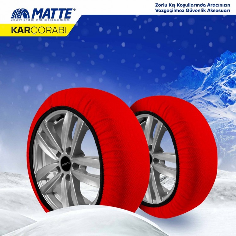 MATTE Active Series Oto Araba Lastik Anti Patinaj Kar Çorabı Kırmızı SMALL