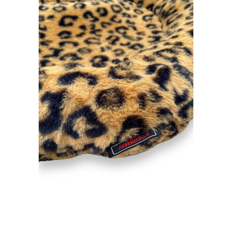 Yumuşak Tüylü Peluş Yuvarlak Evcil Hayvan Kedi Yatağı Minder 50cm Leopar Desenli