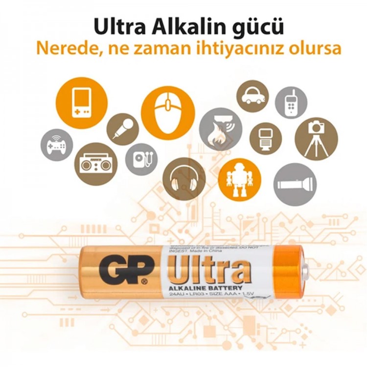 GP Ultra Alkalin AAA Boy İnce Pil 1.5V 1 Adet