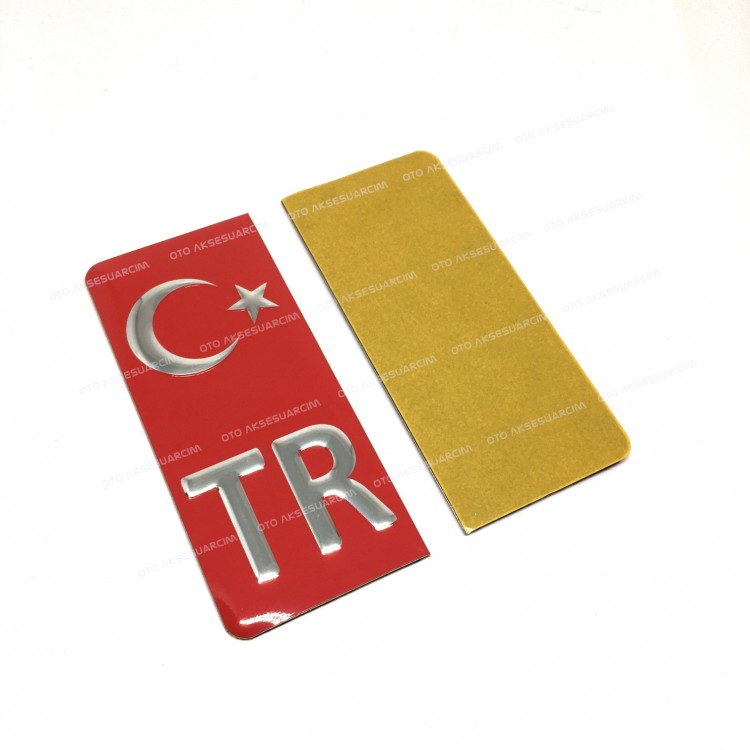 TR Plaka Arması Metal Etiket Sticker Kırmızı 2'li