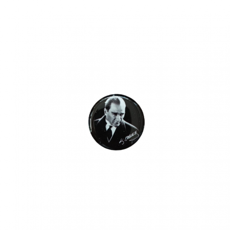 K.Atatürk Silüetli İmzalı Yuvarlak Etiket Damla Sticker Siyah 3cm