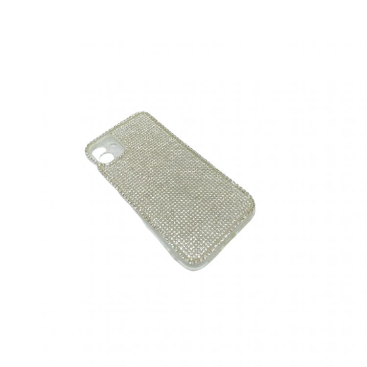 iPhone 11 Uyumlu  Kristal Taşlı Siyah Telefon Kılıfı Gümüş SLV2