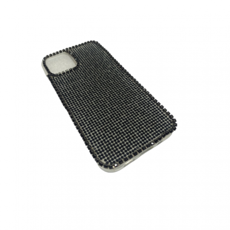iPhone 12 Mini Uyumlu Kristal Taşlı Şeffaf Telefon Kılıfı Siyah
