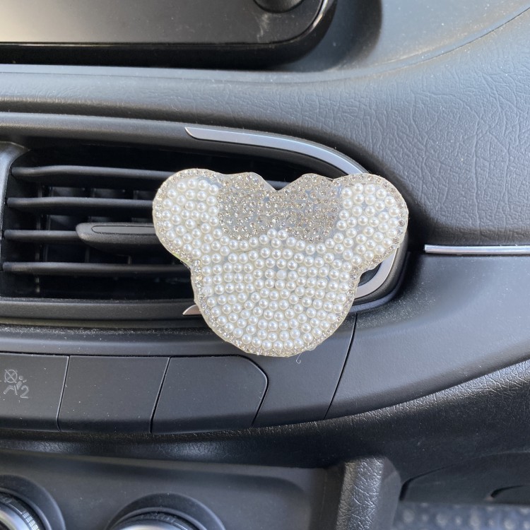 Kristal Taşlı Minnie Mickey Mouse Pleksi Havalandırma Klips Oto Kokusu Gümüş Beyaz