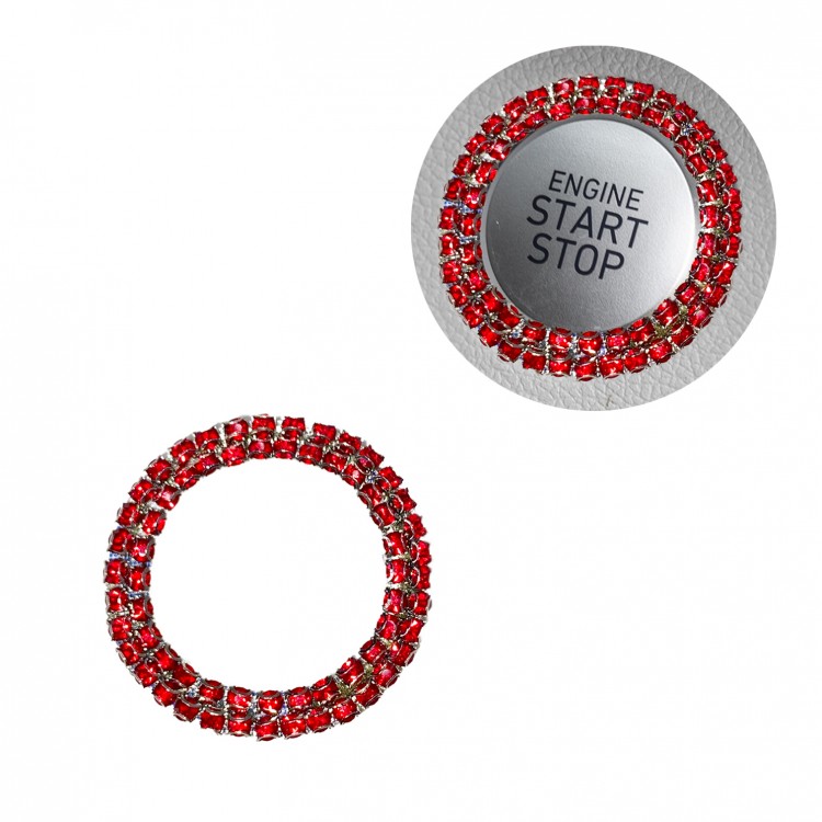 Kristal Taşlı Start Stop Düğme Halkası Kırmızı