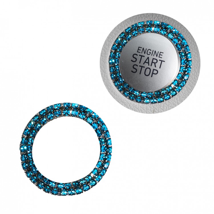 Kristal Taşlı Start Stop Düğme Halkası Turkuaz Mavi