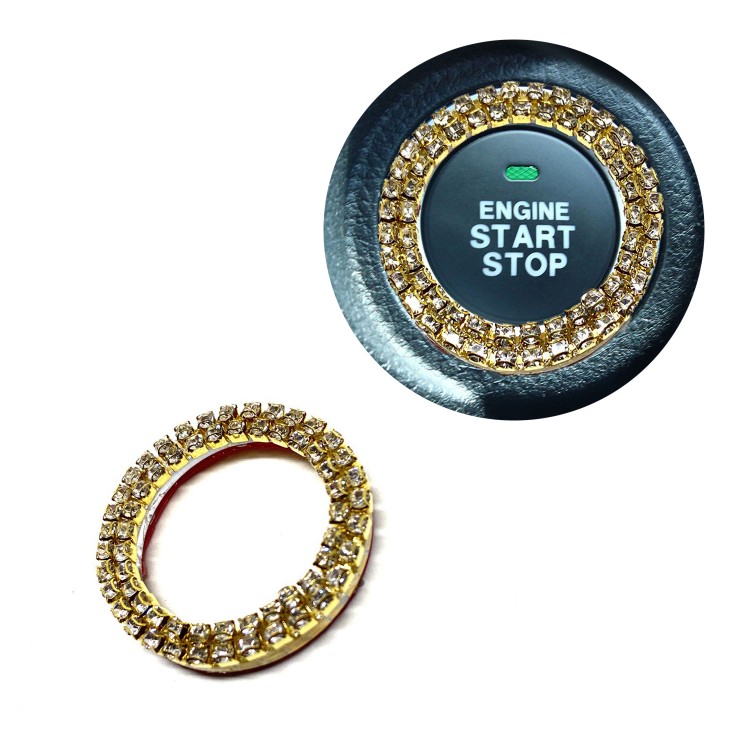 Swarovski Kristal Taşlı Start Stop Düğme Halkası Altın