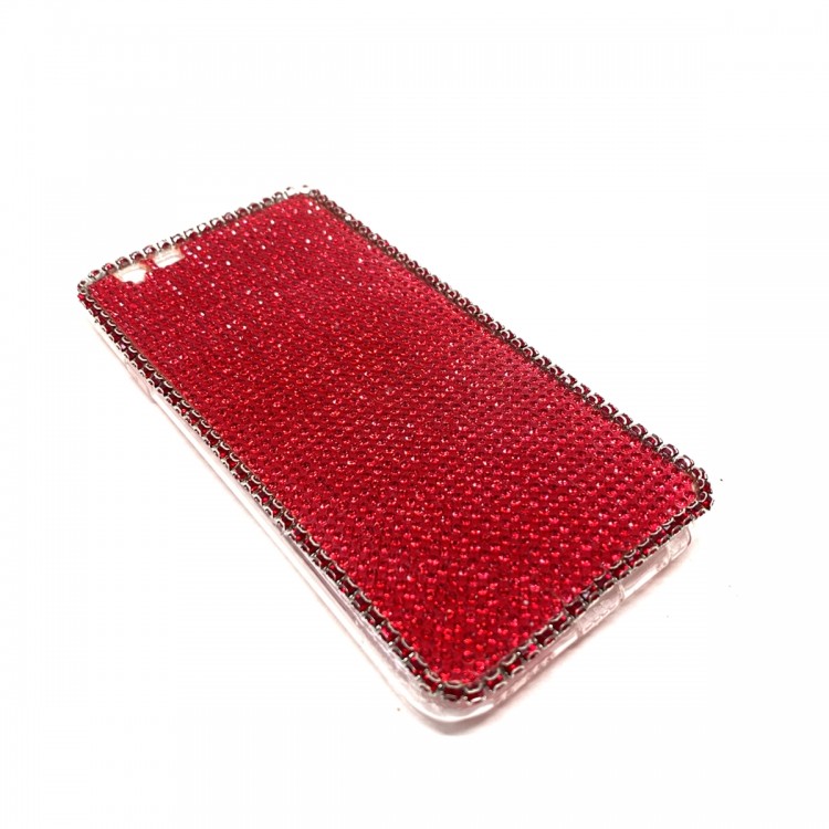 iPhone 6 Swarovski Kristal Taşlı Bayan Telefon Kılıfı Şeffaf Kırmızı