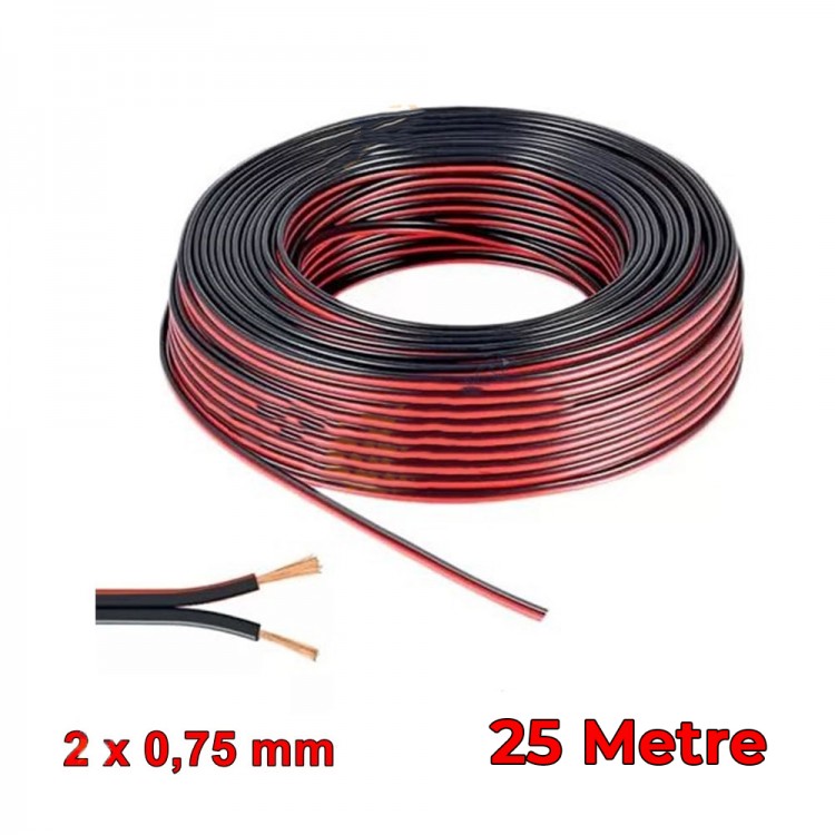 Elektrik Tesisat Kordon Hoparlör Kablosu 2x0.75mm 25 Metre Siyah Kırmızı