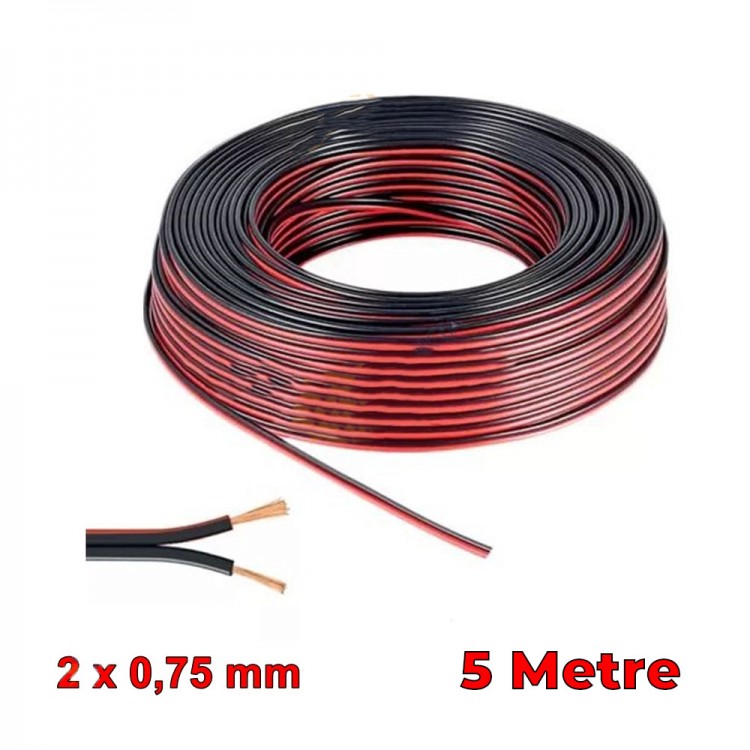 Elektrik Tesisat Kordon Kablosu 2x0.75mm 5 Metre Siyah Kırmızı