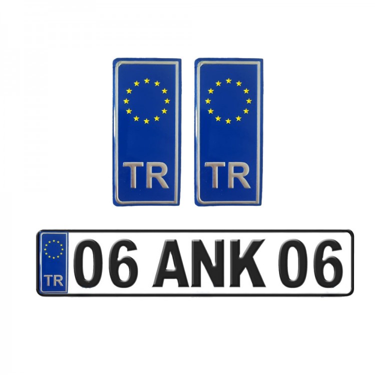 TR Avrupa Birliği Plaka Arması Metal Etiket Sticker Mavi 2'li