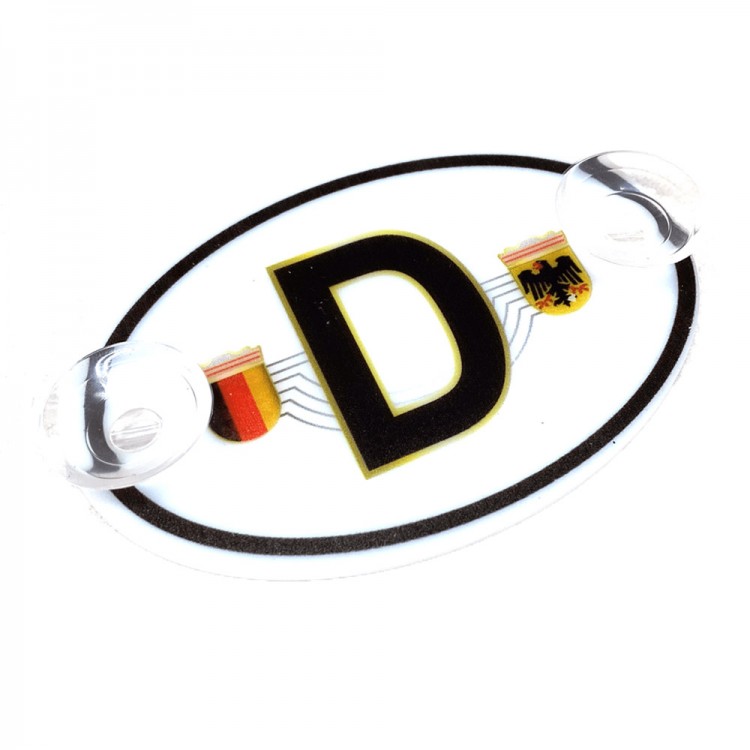 Almanya Bayraklı D Plaka Oval Vantuzlu Pleksi Cam Süsü Beyaz 11x7.5cm