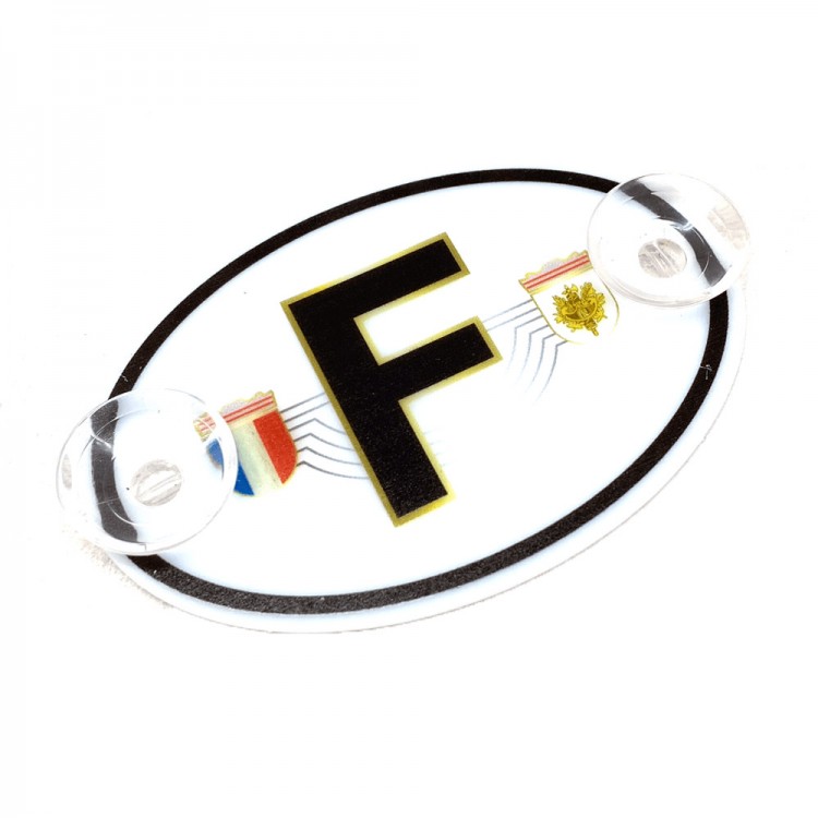 Fransa Bayraklı F Plaka Oval Vantuzlu Pleksi Cam Süsü Beyaz 11x7.5cm