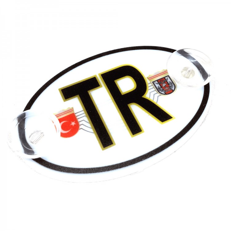Türkiye Bayraklı TR Plaka Oval Vantuzlu Pleksi Cam Süsü Beyaz 11x7.5cm